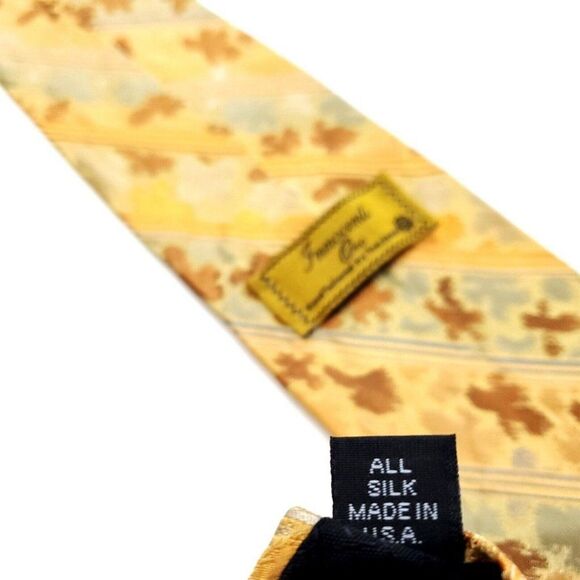 Innocenti Tom James Yellow Silk Tie Woven Short Striped Floral - Picture 5 of 5